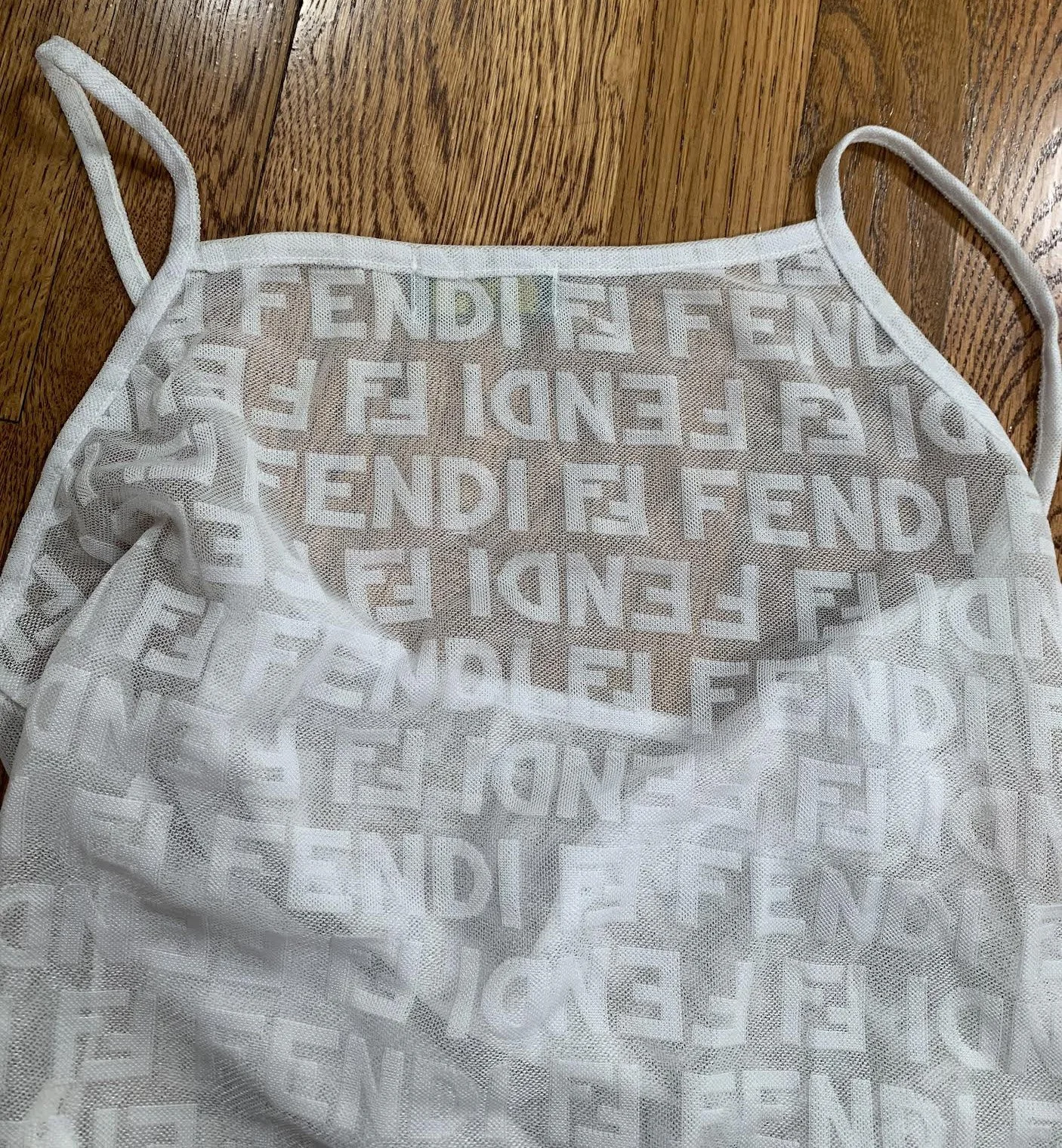 Fendi All Over Print Women Sheer White Tank Top — RootsBK